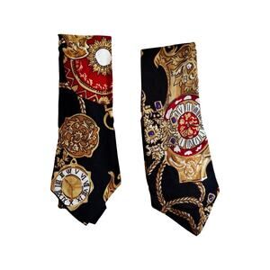 Vintage Rayon Black Clock Print Set of Neckties